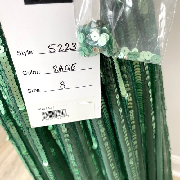 Mac Duggal Sequin And Floral Embellished Evening Gown In Sage 5223 Size 8 New - Picture 12 of 16